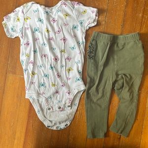 Butterfly onsie with green ruffled pants 12-18 months